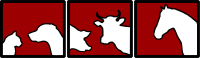 Logo mit drei weißen Silhouetten von Tieren auf rotem Hintergrund: Katze und Hund, Schwein und Kuh, Pferd.